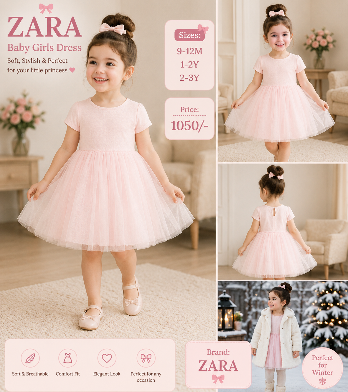 ZARA Baby Girls Pink Tulle Dress