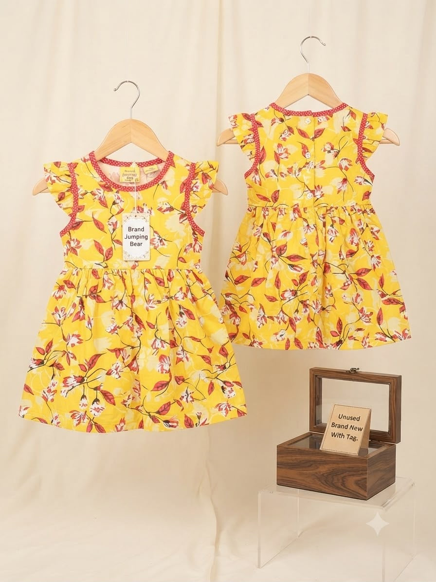 Jumping Bear Yellow Floral Girls Dress | Unused with Tag