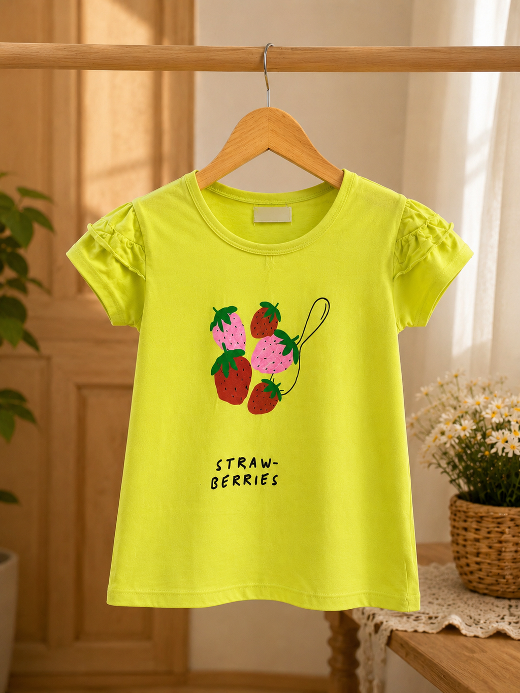 Original Leisure Club Green Strawberry Print Girls T-Shirt – Size 3 to 4 Years | Preloved