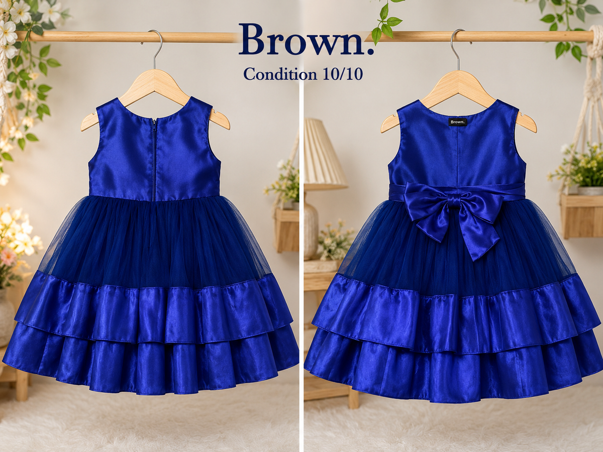 Brown. Girls Royal Blue Party Dress