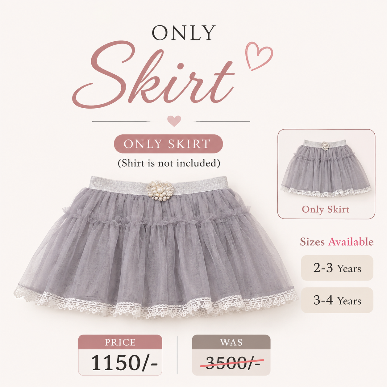 H&M Girls Grey Tulle Skirt – Only Skirt