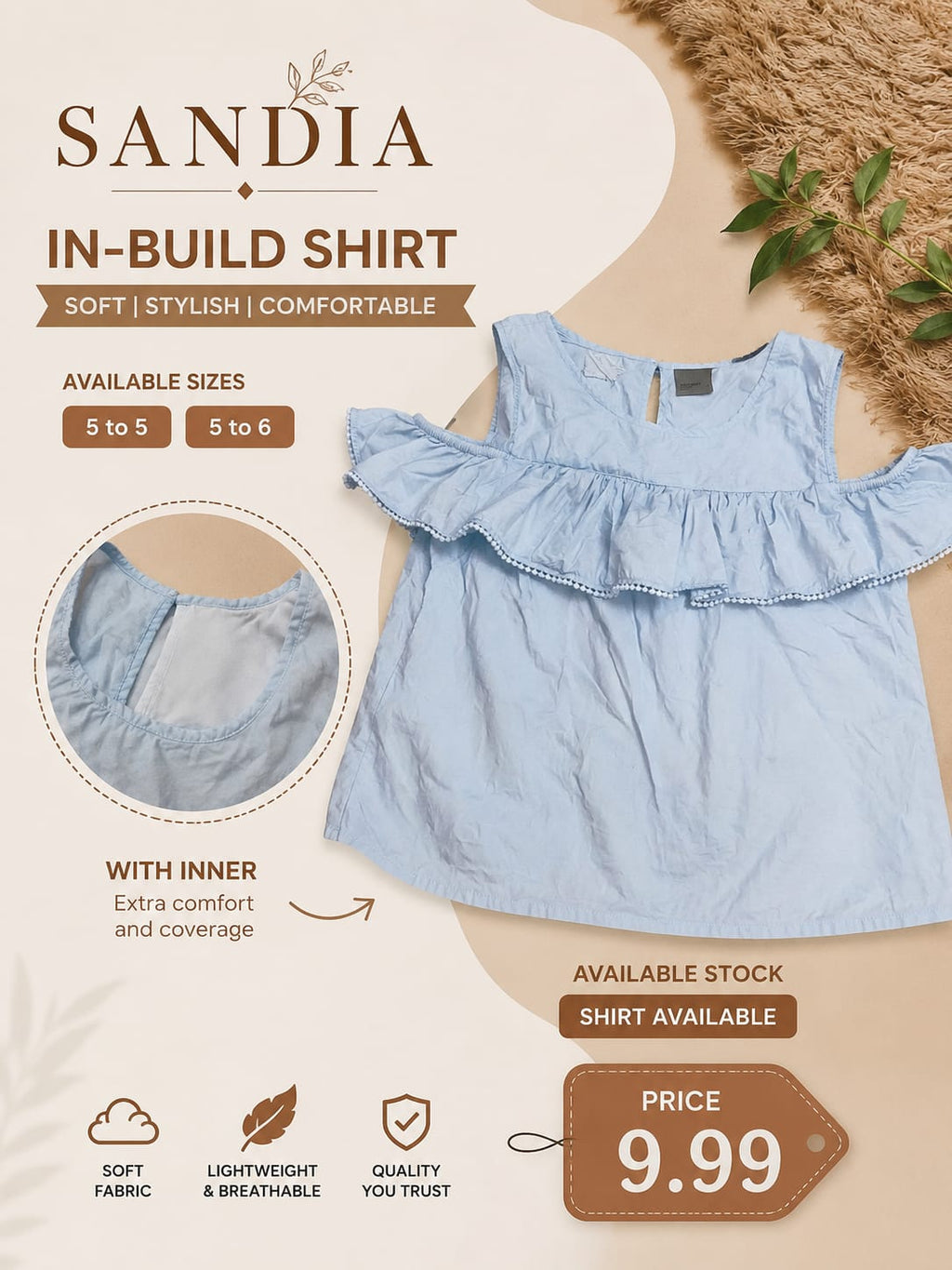 Girls Ruffle Cold Shoulder Top