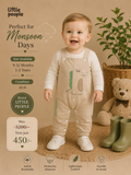 Little People Cotton Dinosaur Dungaree Set | Baby 2 Piece Outfit | Perfect for Monsoon | 9-12 Months & 1-2 Years