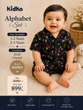 KidKo Alphabet Print Cotton Co-ord Set | Boys Half Sleeve Shirt & Shorts | Summer & Monsoon Wear | 1–2 Years & 2–3 Years