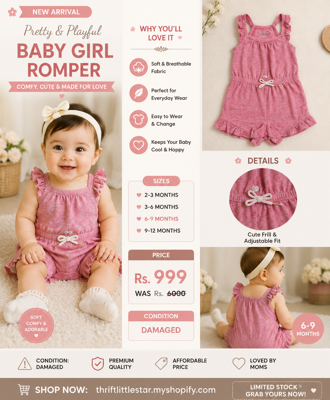Baby Girl Pink Frill Romper