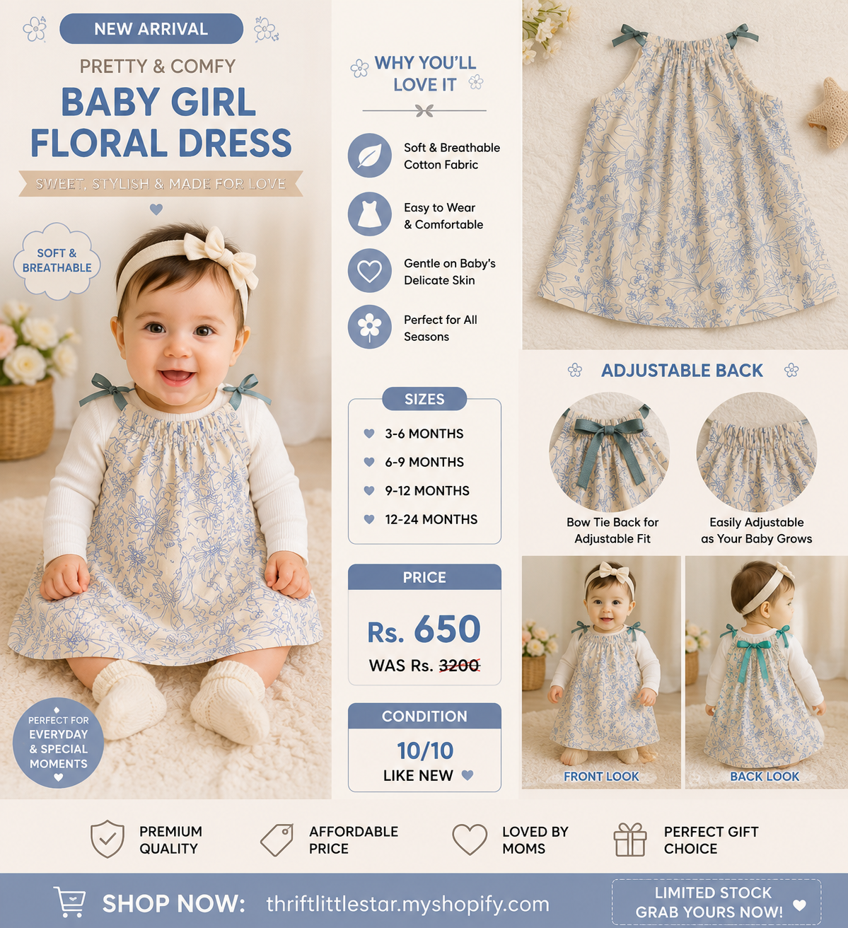 Baby Girl Blue Floral frock