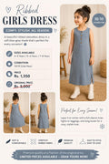 Ribbed Girls Dress - Sleeveless All-Season Blue-Grey Dress