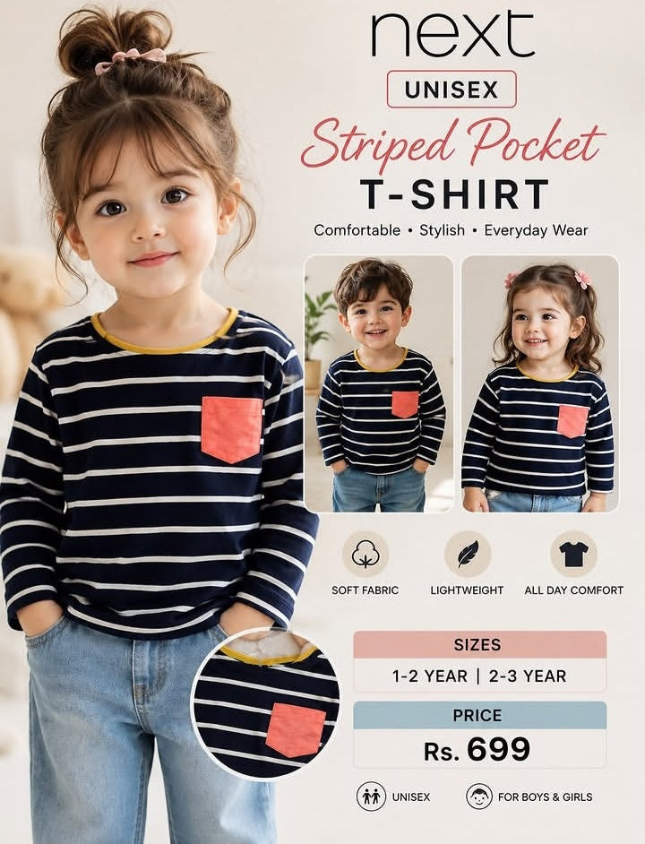 NEXT Unisex – Striped Pocket T-Shirt