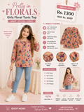 Girls Peach Floral Tunic Top