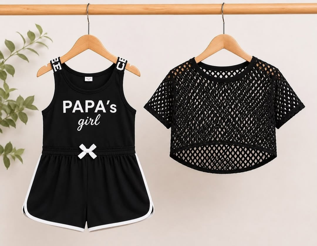 Papa's Girl Black Outfit | Baby Girl 2-Piece Set | Like New