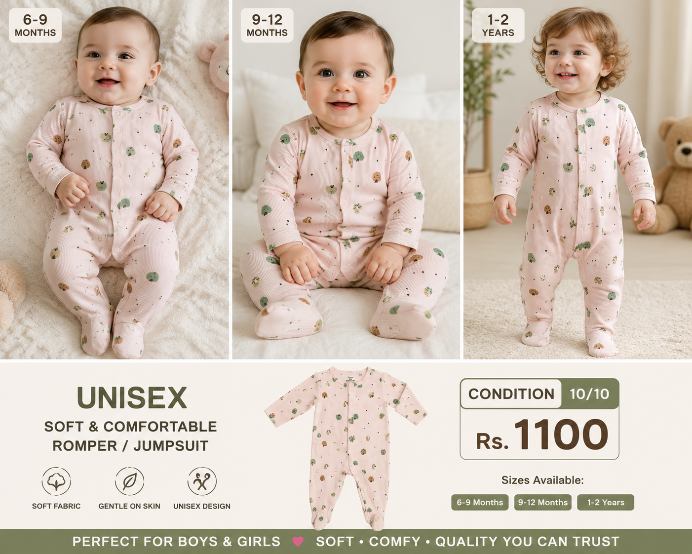 Unisex Soft & Comfortable Pink Printed Baby Romper / Jumpsuit