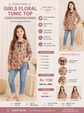 Girls Floral Tunic Top – Brown Floral