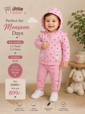 Little Bear Girls Pink Cotton Hoodie Suit | 2 Piece Set | Perfect for Monsoon | 1-2 & 2-3 Years