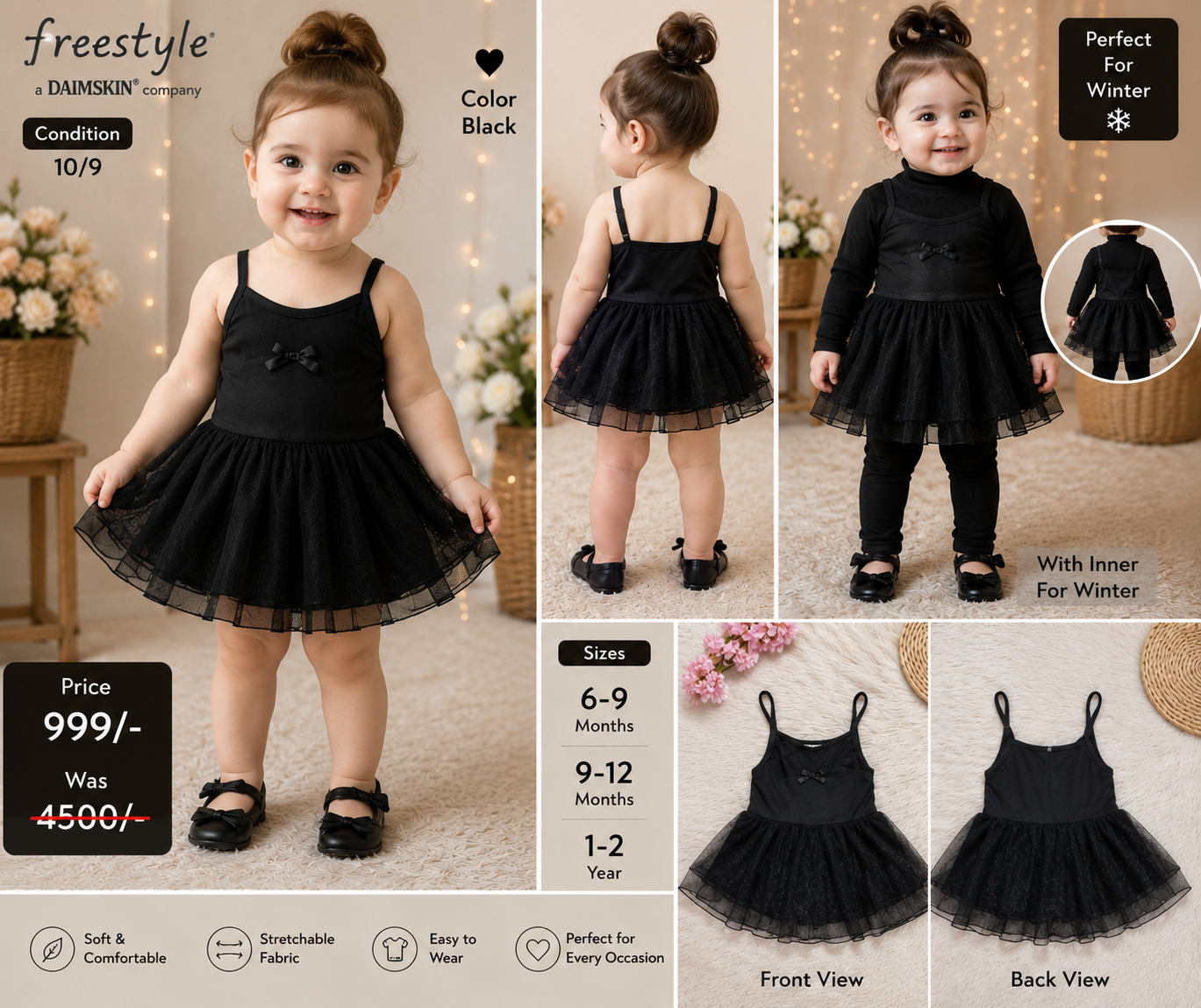 Freestyle Black Strap Net Tulle Tutu Frock