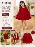 SHEIN Red Ruffle Dress Top - Girls Long Sleeve Casual Dress