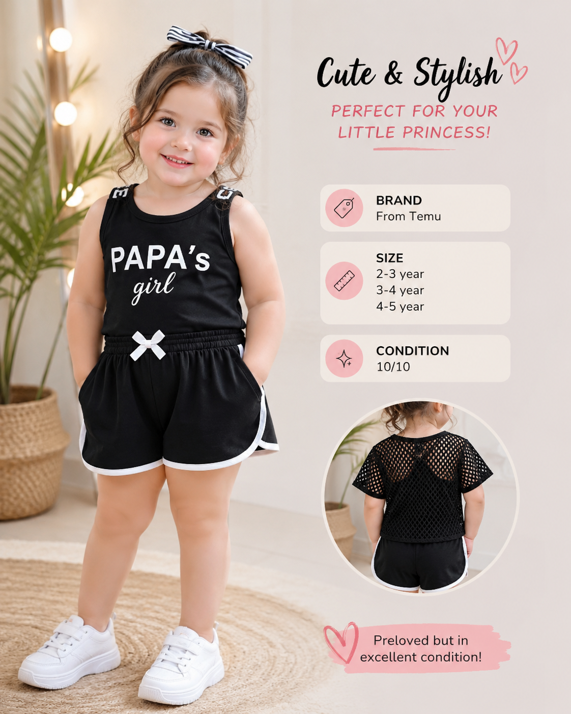 Papa's Girl Black Outfit | Baby Girl 2-Piece Set | Like New