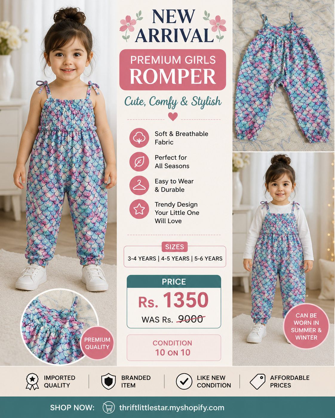 Premium Girls Printed Jumpsuit Romper